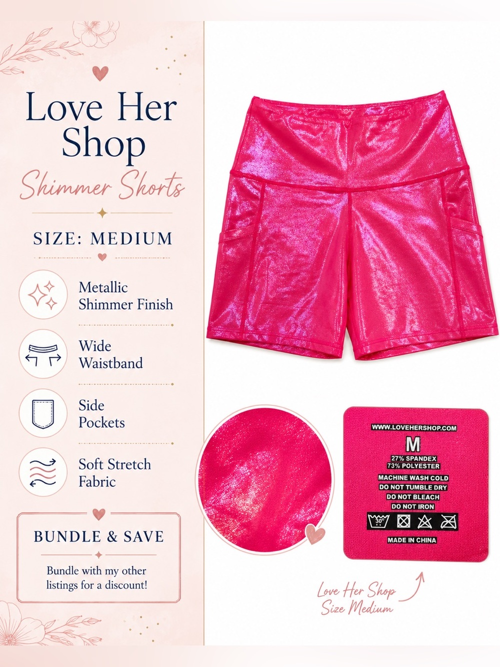 Love her shop medium Metallic Shimmer Pink Women’s Shorts - Medium